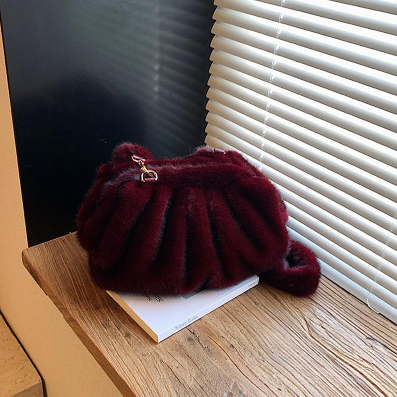 Yogodlns Geantă Nori Încrețiți la Modă Geantă Mică de Umăr din Blană Sintetică Moale pentru Femei Tendință de Iarnă Genți de Mână Geantă Crossbody