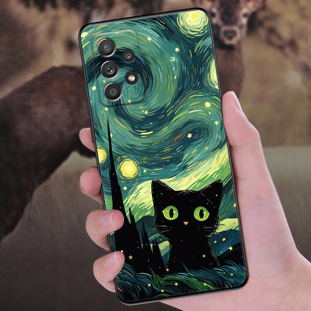 Painting Starry Sky Cat Phone Case For Samsung Galaxy A57 A56 A37 A55 A36 A26 A54 A52 A35 A34 A25 A17 A16 A15 A07 A06 Soft Cover