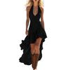 Abito da Donna Senza Maniche Scollo a V con Orlo a Volant Vintage Design High-Low per Eventi Casual Serali Estivi