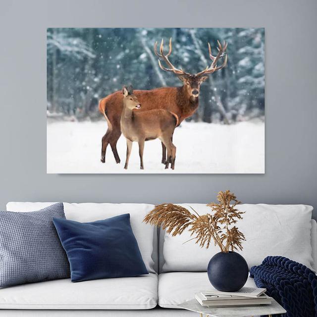 Animal Noble Deer In Winter Snow Forest Canvas Painting Posters and Prints Wall Art Pictures For Living Room Home Decor No Frame