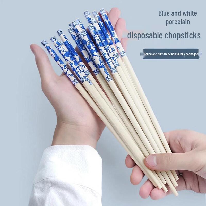 Yicang Disposable Bamboo Chopsticks - Blue & White Porcelain Design