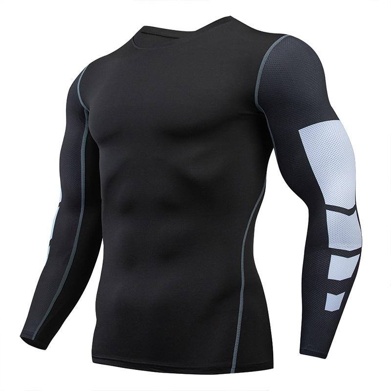 Men's Quick-drying Breathable Long-sleeved Outdoor Running Printing Sports Compression Tight-fitting Fitness Training T-shirt