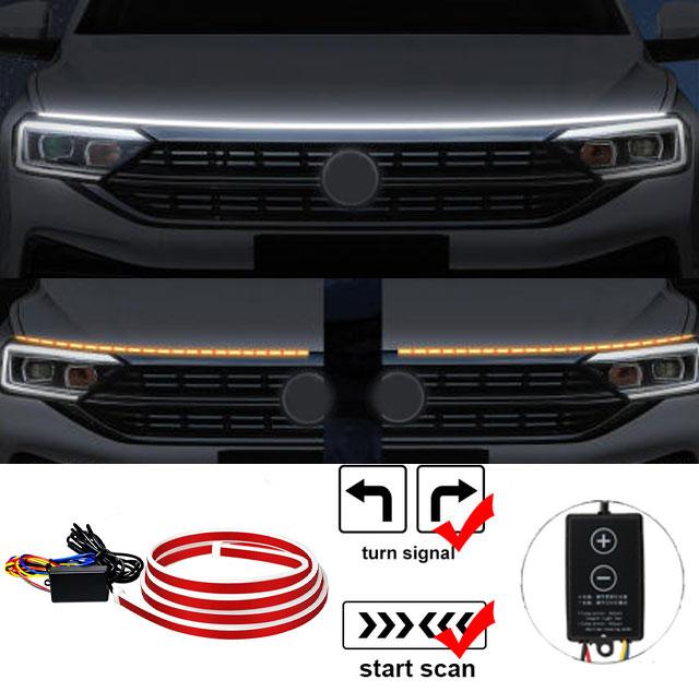 Scan Starting Car Dynamic Hood Lights Strip Turn Signal Light Car Ambient Daytime Running Light Flexible DRL Hood Light Strip