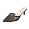 2025 spring and summer new bag head through the net sandals fairy style pointed high heels wear thin heels cool slippers