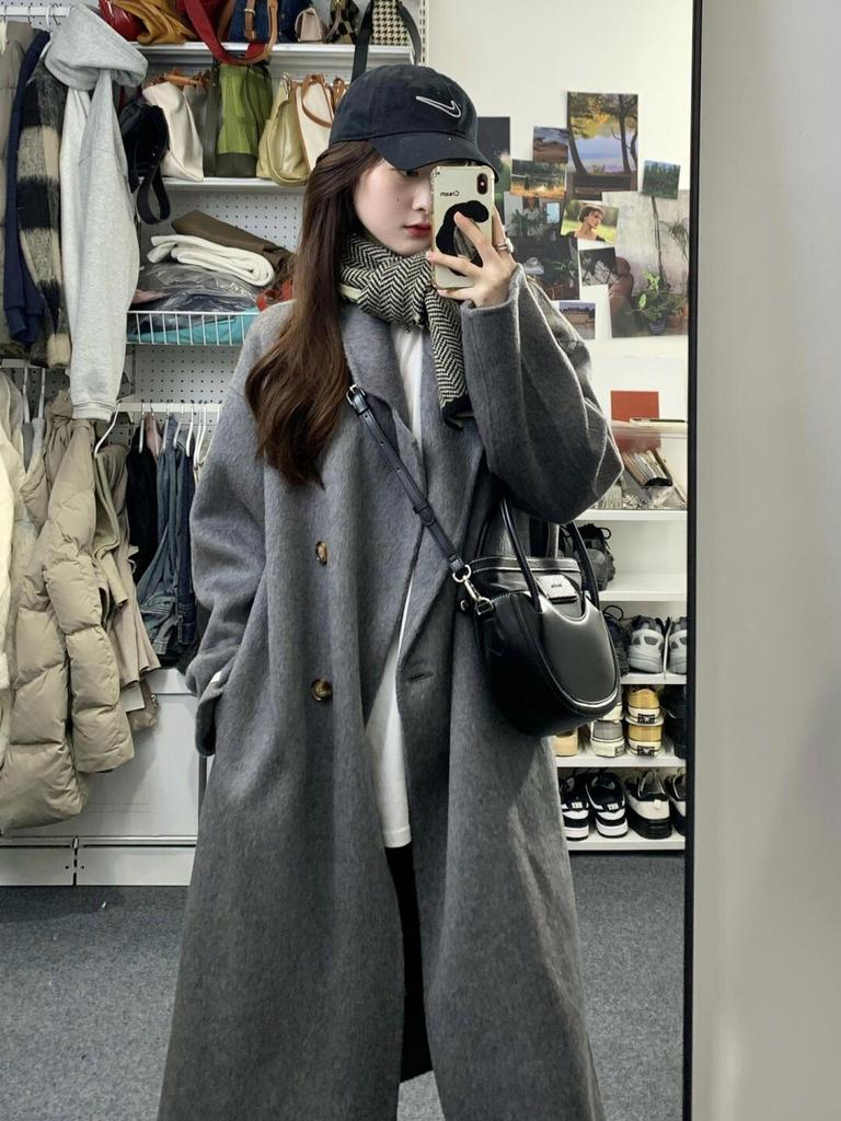 Women's Minimalist Woolen Coat - Double-Faced Cashmere, Long, Thickened, 2025 Autumn/Winter Collection