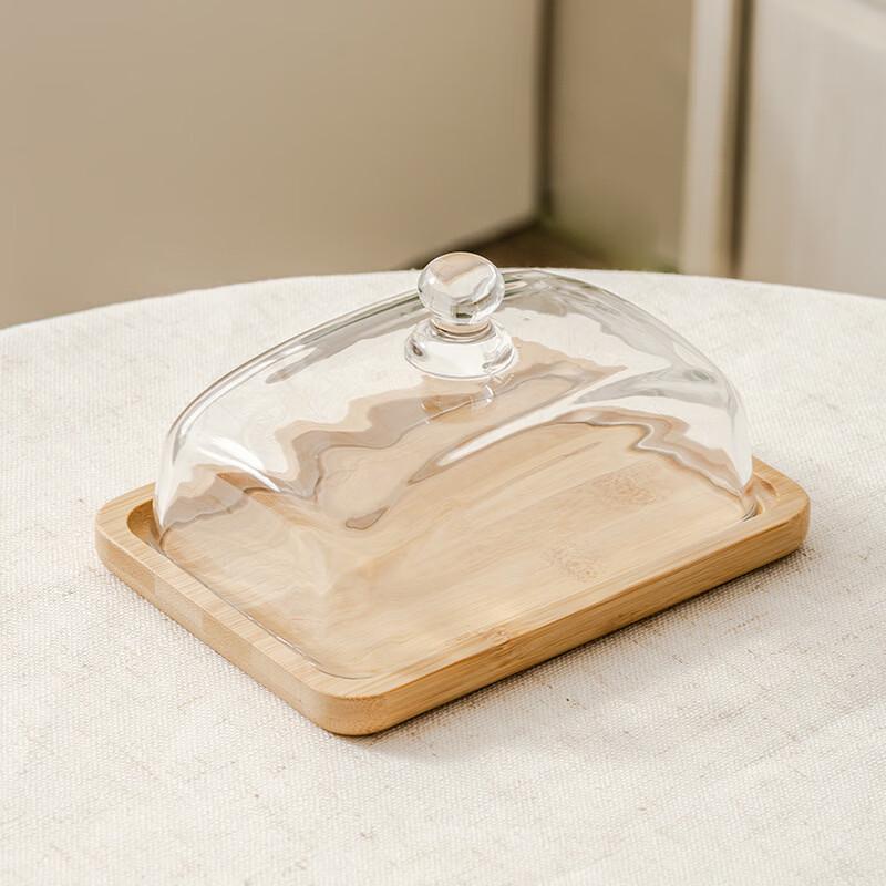 Wooden Multi-Compartment Serving Dish with Glass Lid