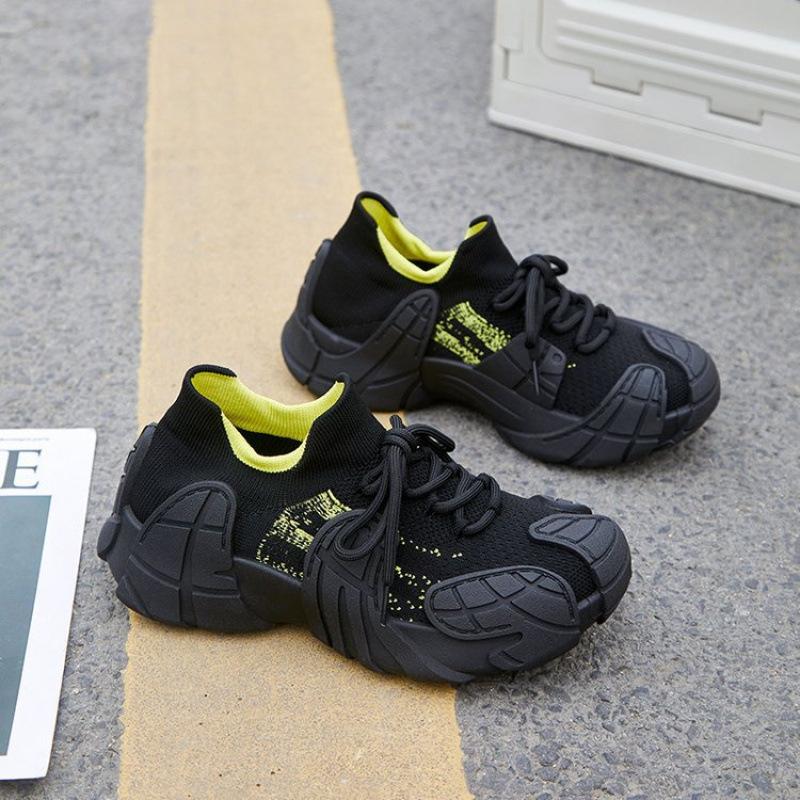 Spring and Autumn Platform Sports Shoes Women's Lace-up Non-slip Fly-woven Women's Shoes Versatile Outdoor Running Shoes Women
