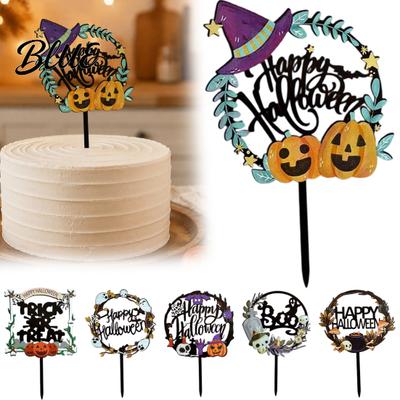 Bakery Holiday Cake Toppers Halloween Topper Acrylic Castle Bat Skull Cupcake Decoration for Party Spider Web Dessert Table Accessories Spooky