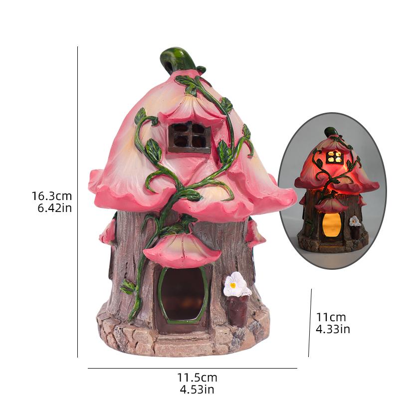 Creative Mushroom House & Flower House Ornaments Solar-Powered Garden Figurines, Yard Landscape Decor, Resin Handicrafts