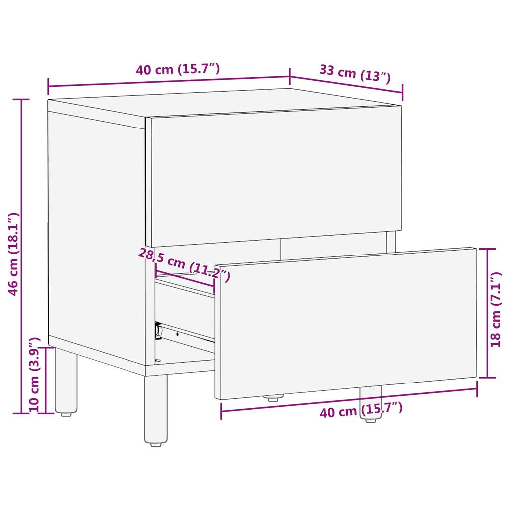 Nightstand with Drawers White 40 x 33 x 46 cm Solid Mango Wood