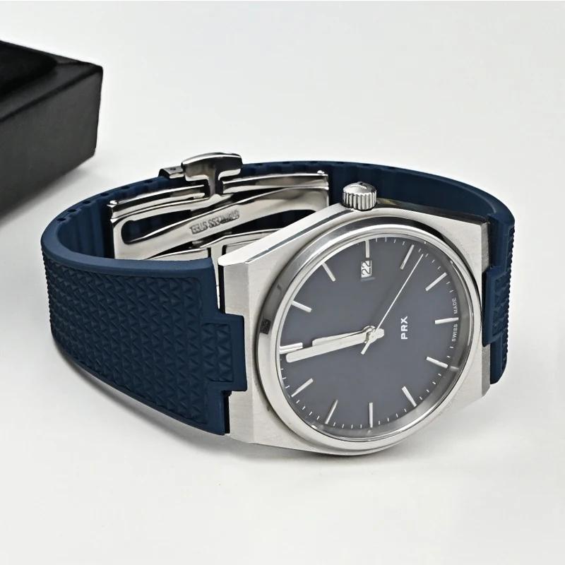 FKM Armband für Tissot PRX Super Player Serie Herren Fluorkautschuk Schnellverschluss Konvex Schmetterlingsschließe Uhrenarmband Zubehör 12mm