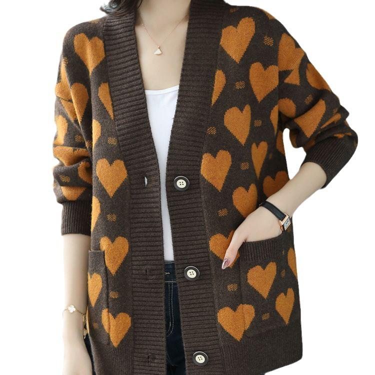 Mittellanger Love-Pullover für Damen, 2023, Herbst/Winter, neuer Strick-Cardigan