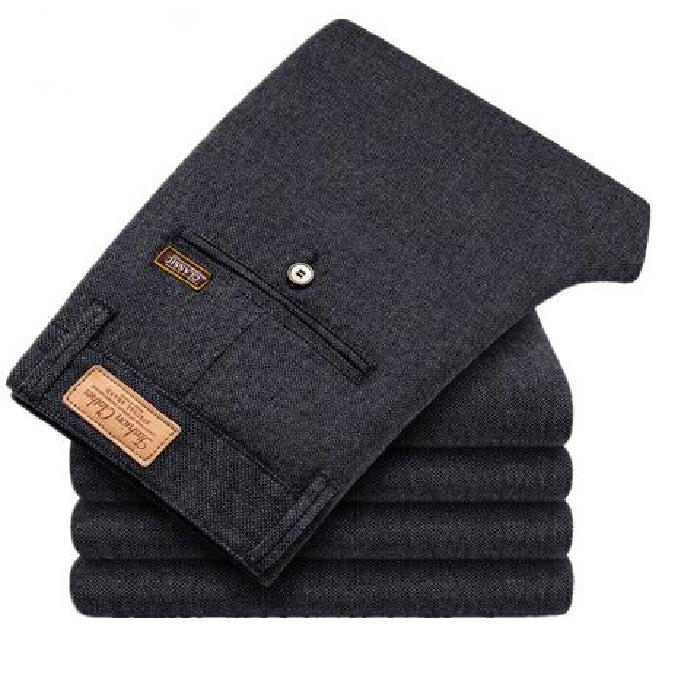 

Осенние и зимние хлопковые и льняные толстые мужские эластичные повседневные брюки облегающего кроя с прямыми штанинами в деловом британском стиле с длинными брюками 38