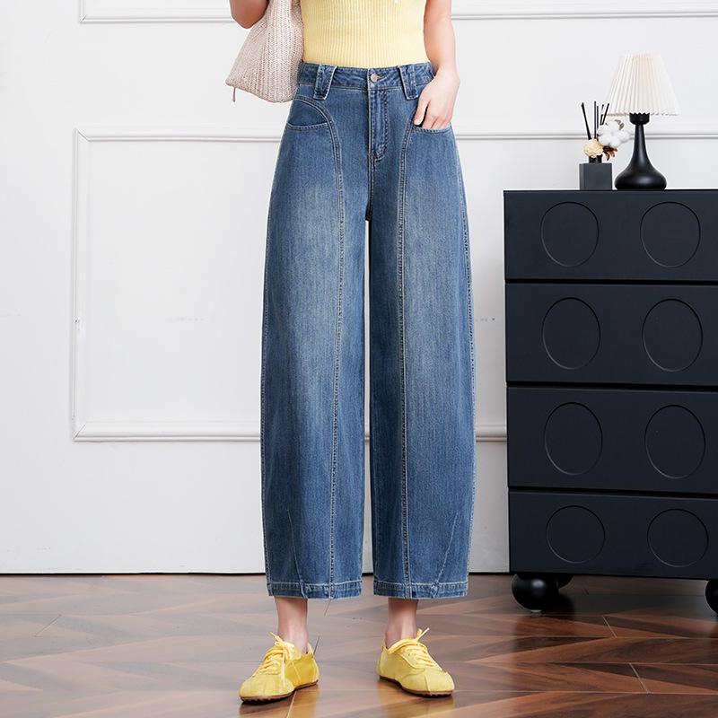 

Women s Blue Elastic Waistband Curved Leg Jeans - 2026 Spring Arrival, Cropped Length, Petite Fit, Casual Style Extra Large світло-синій колір