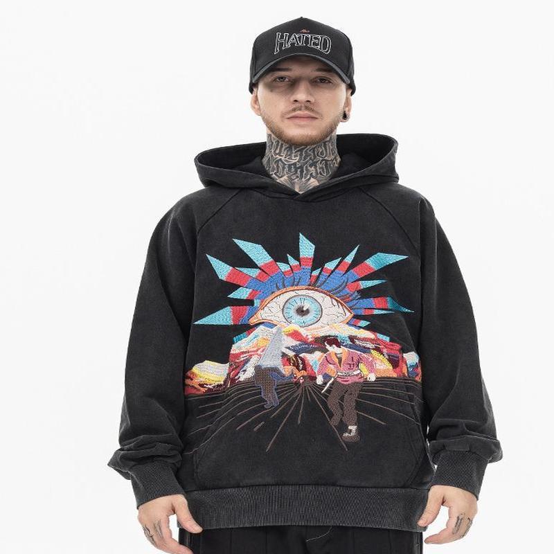 

Мужской осенне-зимний новый модный бренд High Street в стиле хип-хоп, креативный забавный свитер с вышивкой, свободный свитер с капюшоном