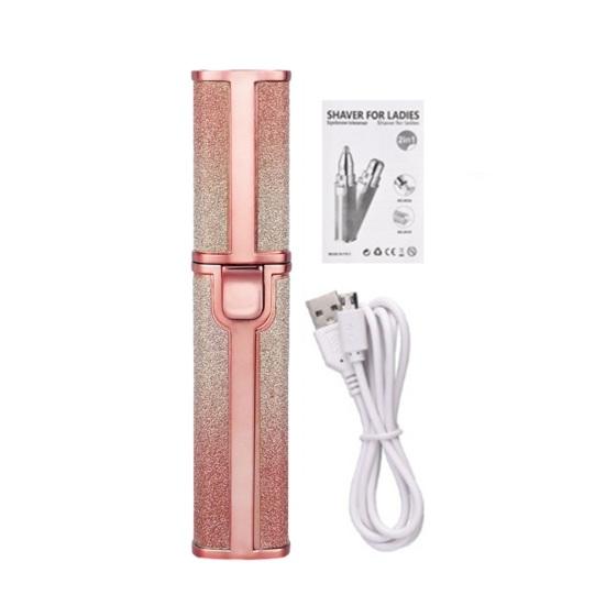 2-In-1 Electric Shaver Eyebrow Trimmer, Rechargeable Facial Hair Removal Brow Shaver, Women Facial Razor Epilator with Built-in LED