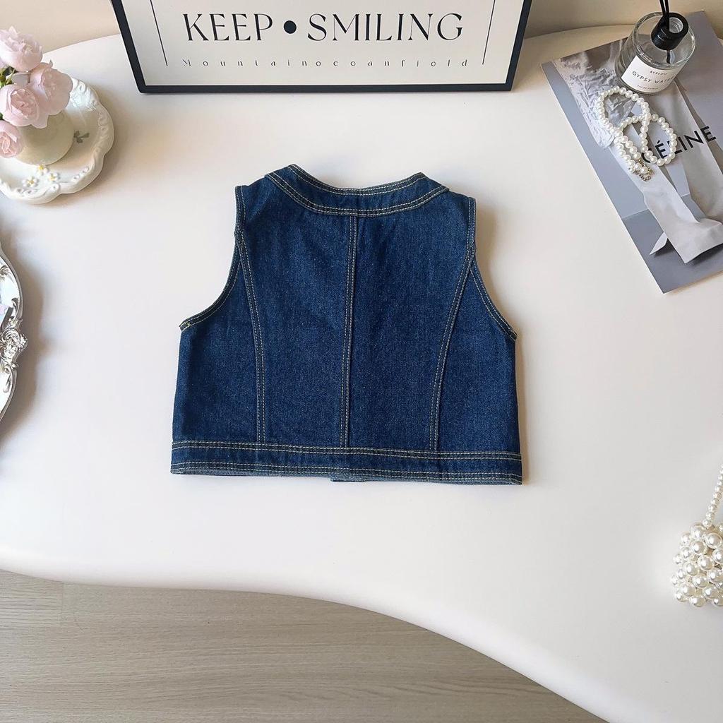 Ensemble Gilet en Denim Rétro pour Filles et Pantalon Large pour Automne/Printemps