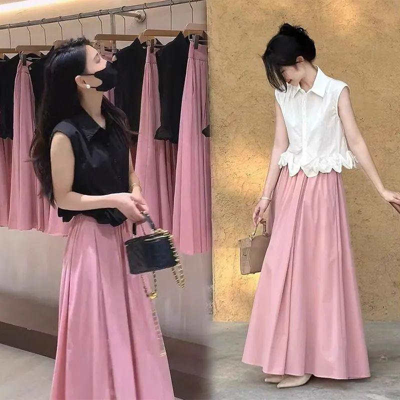 Elegant Summer Sleeveless Blouse & Long Skirt Set for Women - This Year's Popular Two-Piece