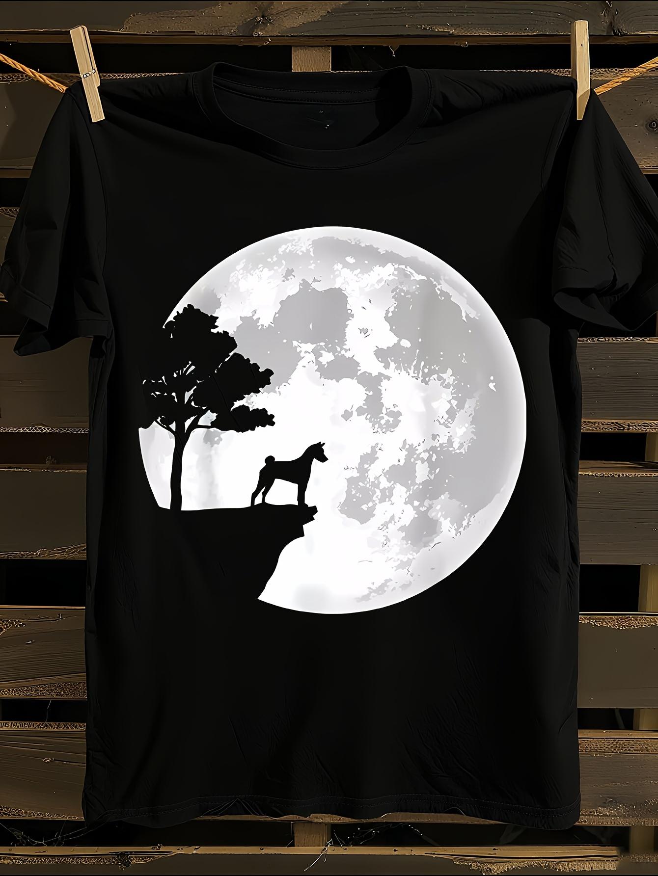 s Basenji Dog and -Inspired Full Moon T-shirt M