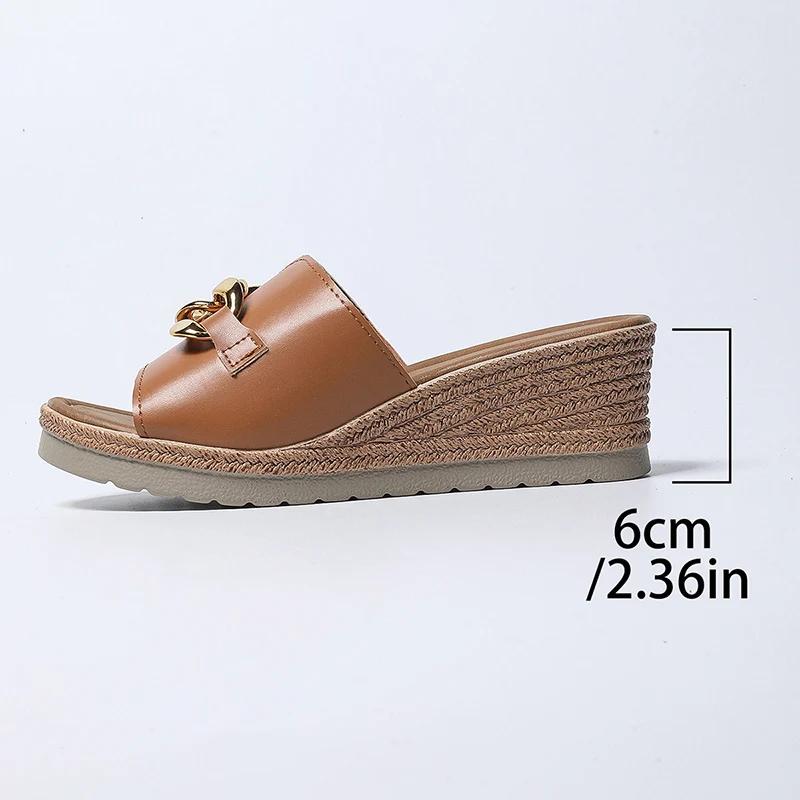 Fashion Fashion Chain Decor Wedge Sandals for Women Summer Lightweight Platform Slippers Woman Plus Size 43 Comfort Non Slip Beach Shoes