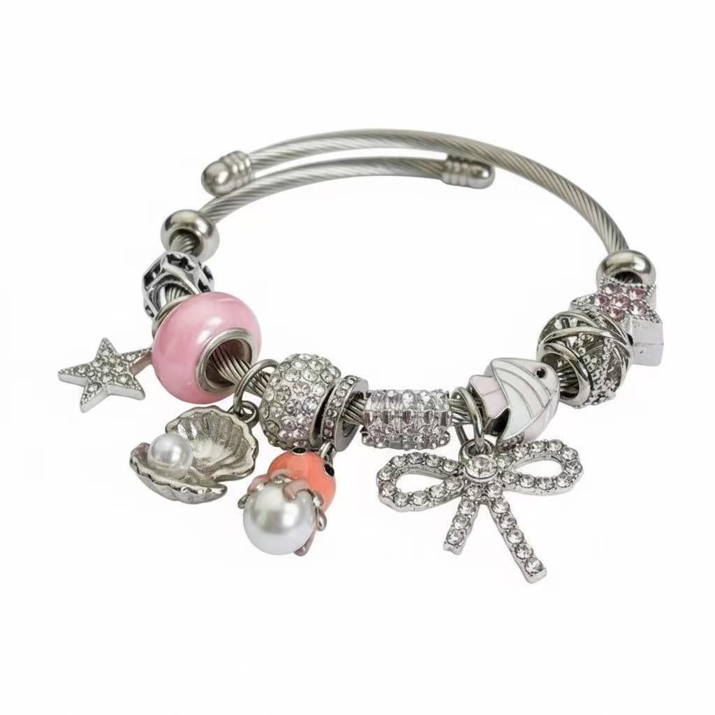 

Браслет с бусинами в виде банта и ракушки для женщин, регулируемое ювелирное изделие из нержавеющей стали