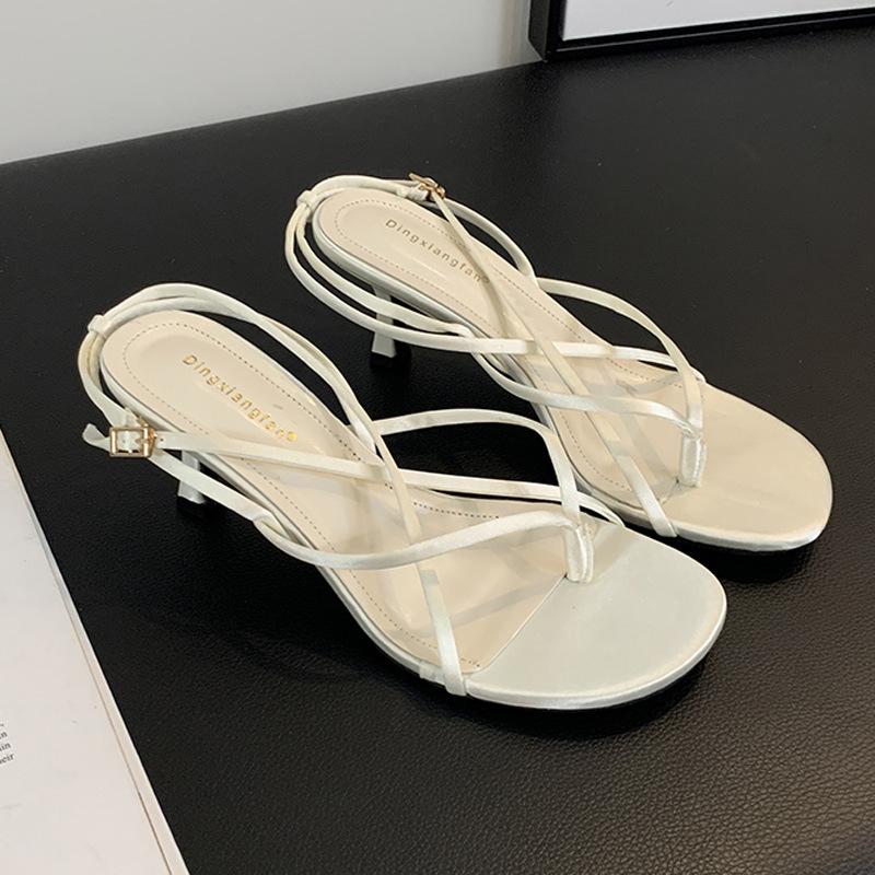 Fashion High heels women's 2024 summer new style fashion cross thin strap heels Korean style temperament high heel sandals