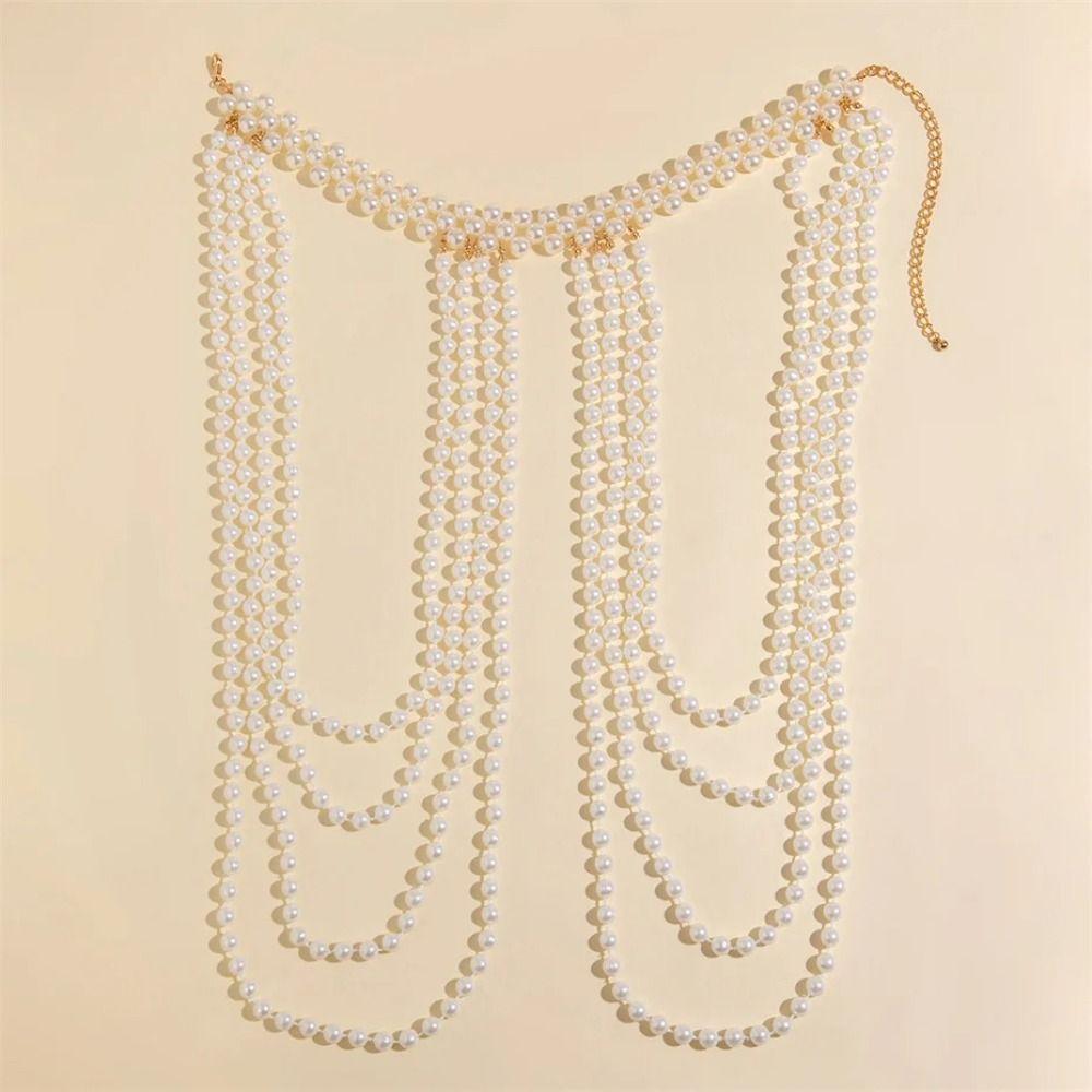 Gold/Silver Chain Imitation Pearls Shoulder Chain Round Bead Bridal Tassel Necklace  Fashion Events