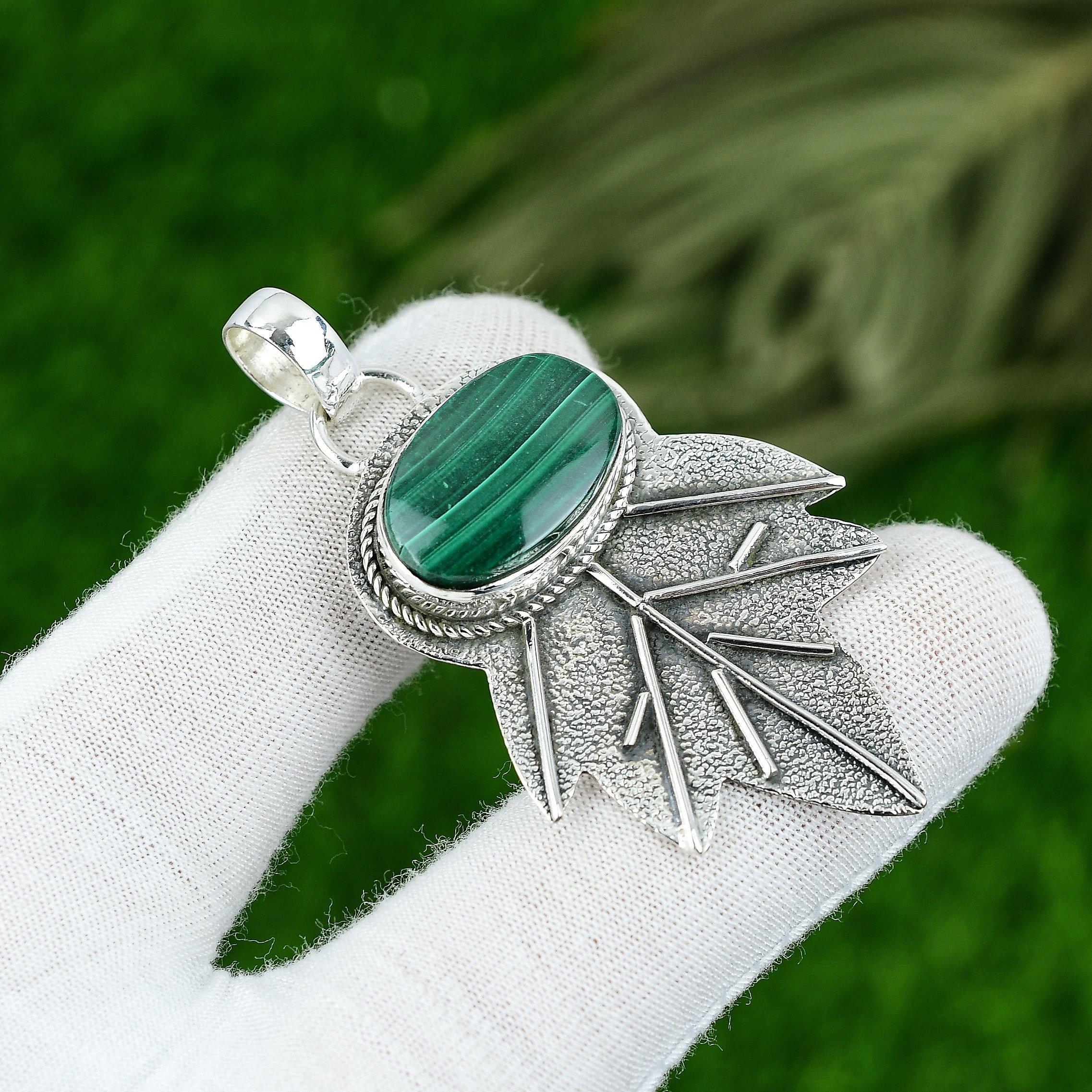 

Gift For Her 925 Sterling Silver Natural Russian Malachite Gemstone Pendant