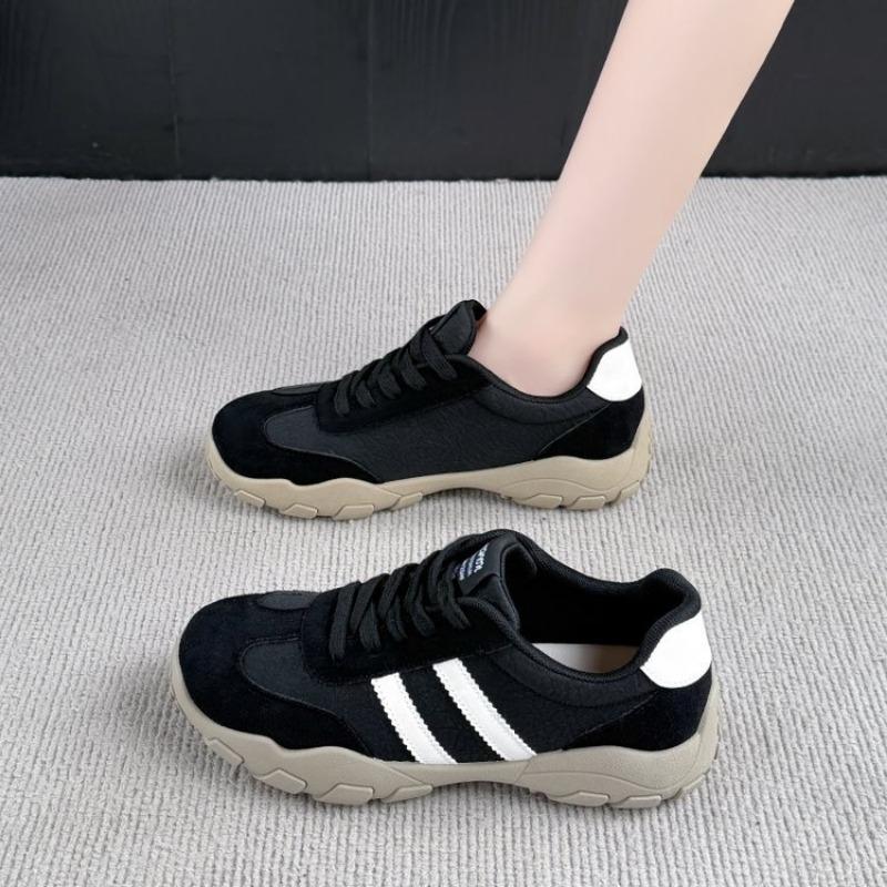 Sports style double striped lace-up running shoes autumn new leather student versatile sports shoes