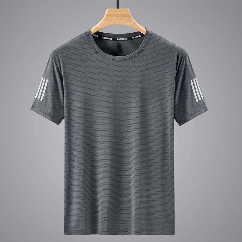 Sommer Eis Seide T-Shirt Herren Rundhals Schnelltrocknend Kleidung Kurzarm Dünn Atmungsaktiv Halbarm Große Größe Oberteil Herren Sport Locker Trend