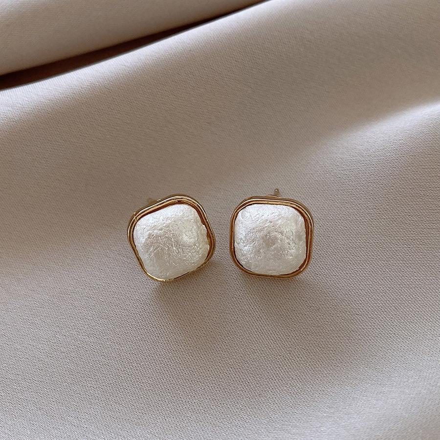 Silver Needle French Geometric Square Cotton Pearl Stud Earrings Female Elegance Versatile Earrings Earrings