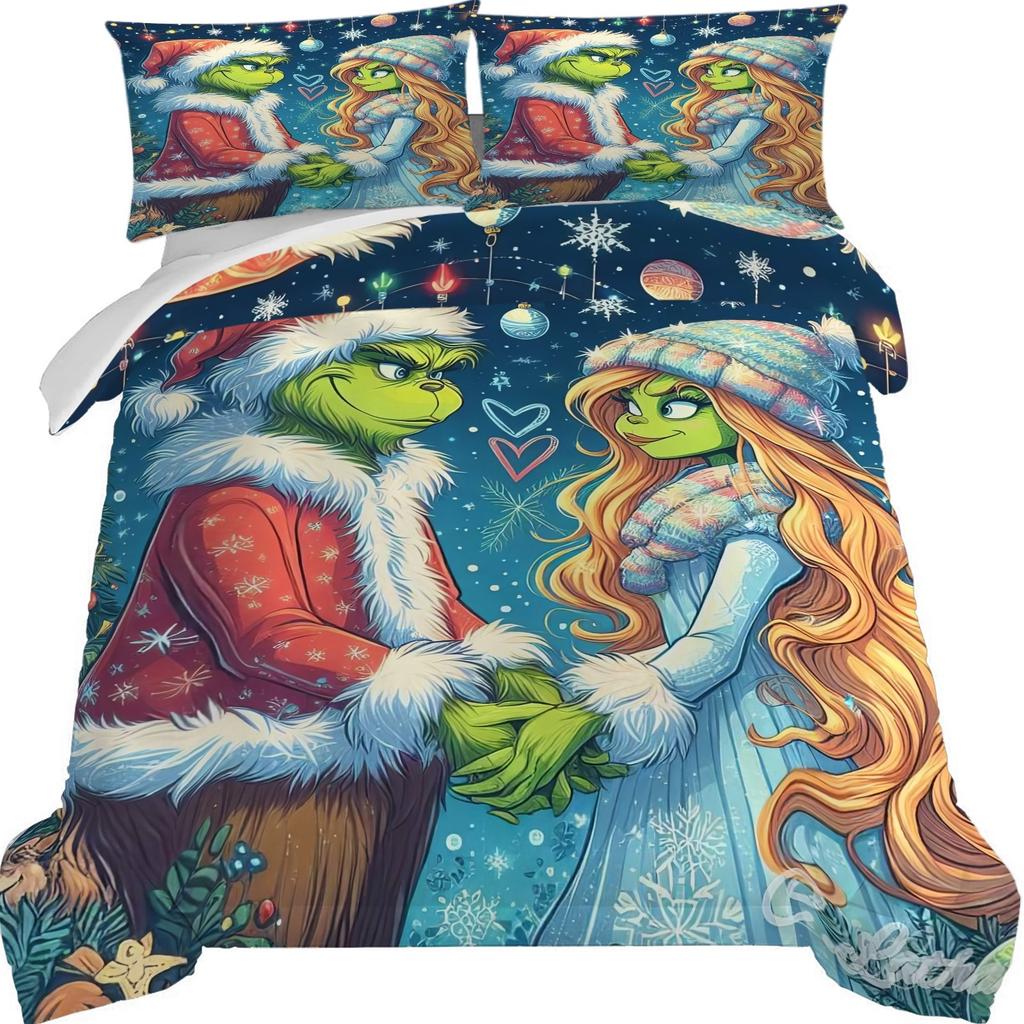 Duvet Cover Printed With Christmas Decoration Super Soft Brushed Microfiber Double Bed Comfortable Set With Zipper Closure And 2 Pillowcases