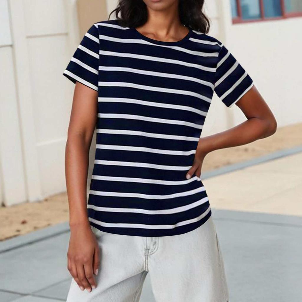 Damen Casual Mode Gestreift Bedrucktes Kurzarmhemd