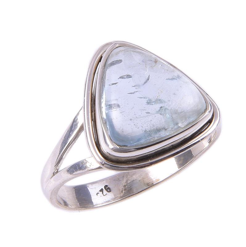 Natural Aquamarine Gemstone Handmade 925 Solid Sterling Silver Ring Size 8 R1q76