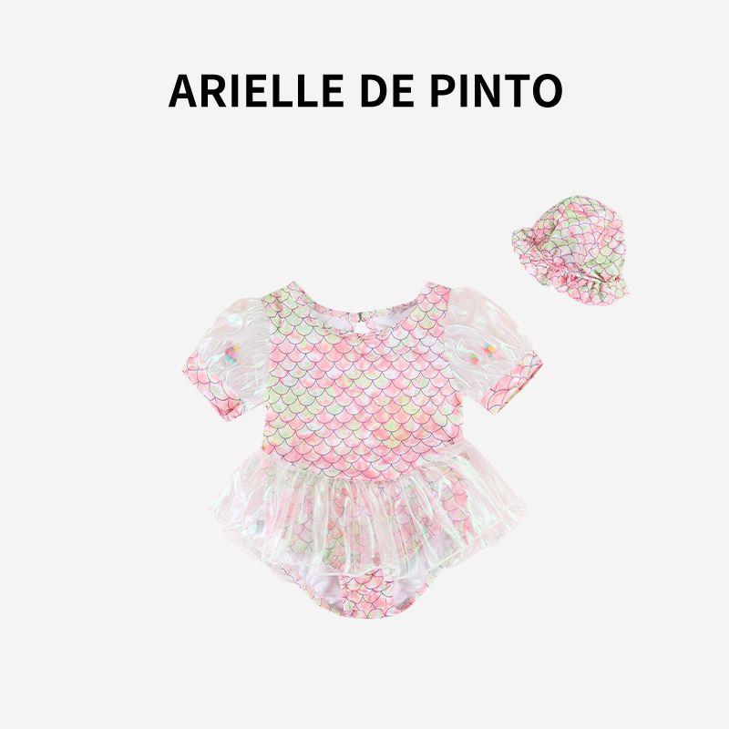 French Arielle De Pinto Girls Pink Mermaid Swimsuit Summer Clothing One-Piece Baby Swimsuit for Children Pink 100