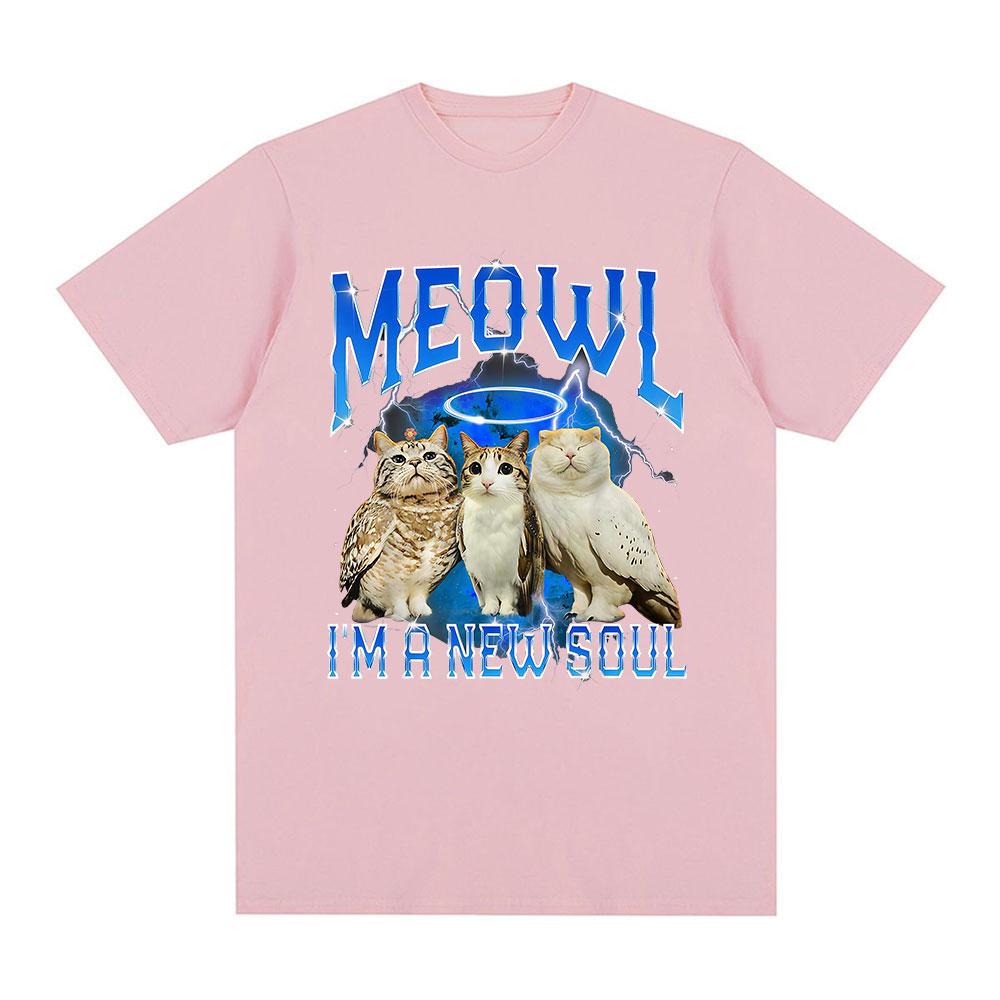 Meowl Cat Owl Funny Meme Im A New Soul Tshirts Mens Clothing Fashion Harajuku Short Sleeves Tees Cotton Summer T Shirts Tops