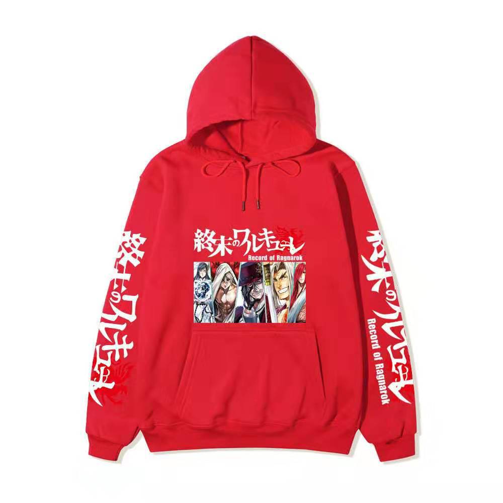 Record of Ragnarok Multiple Characters Anime Hoodie Japanese Dragon Vertical Sleeve Print Casual Pullover Sweatshirt