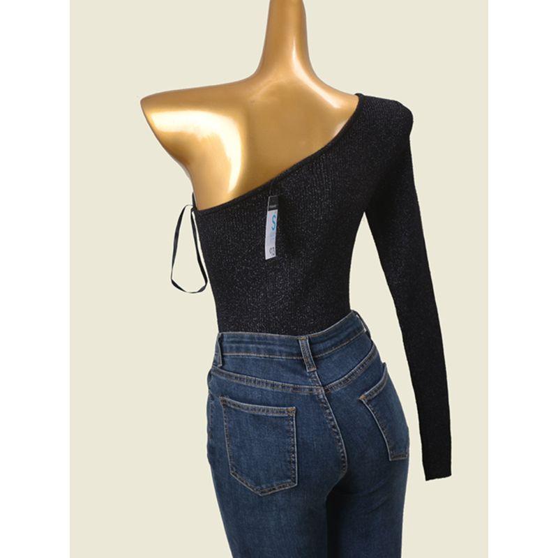 Foreign Trade Original Order Color Gold Stylish Positioning Clothes Fashion Fashion Wind Thread High Elastic Long Sleeves Silm Knitting Jumpsuit