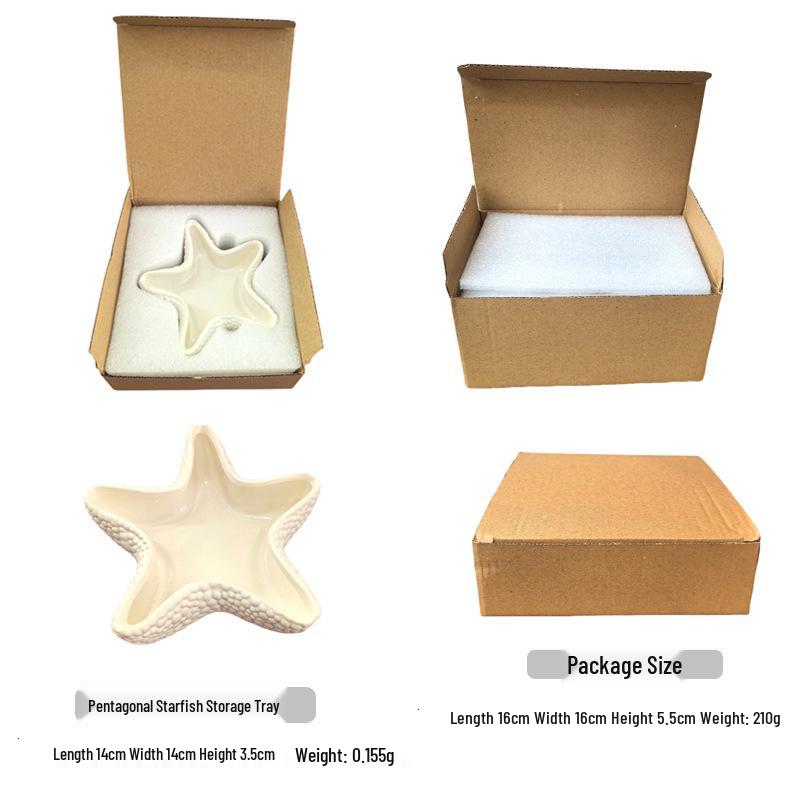 Starfish Seashell Ceramic Jewelry and Storage Tray with Marine Ornament Design