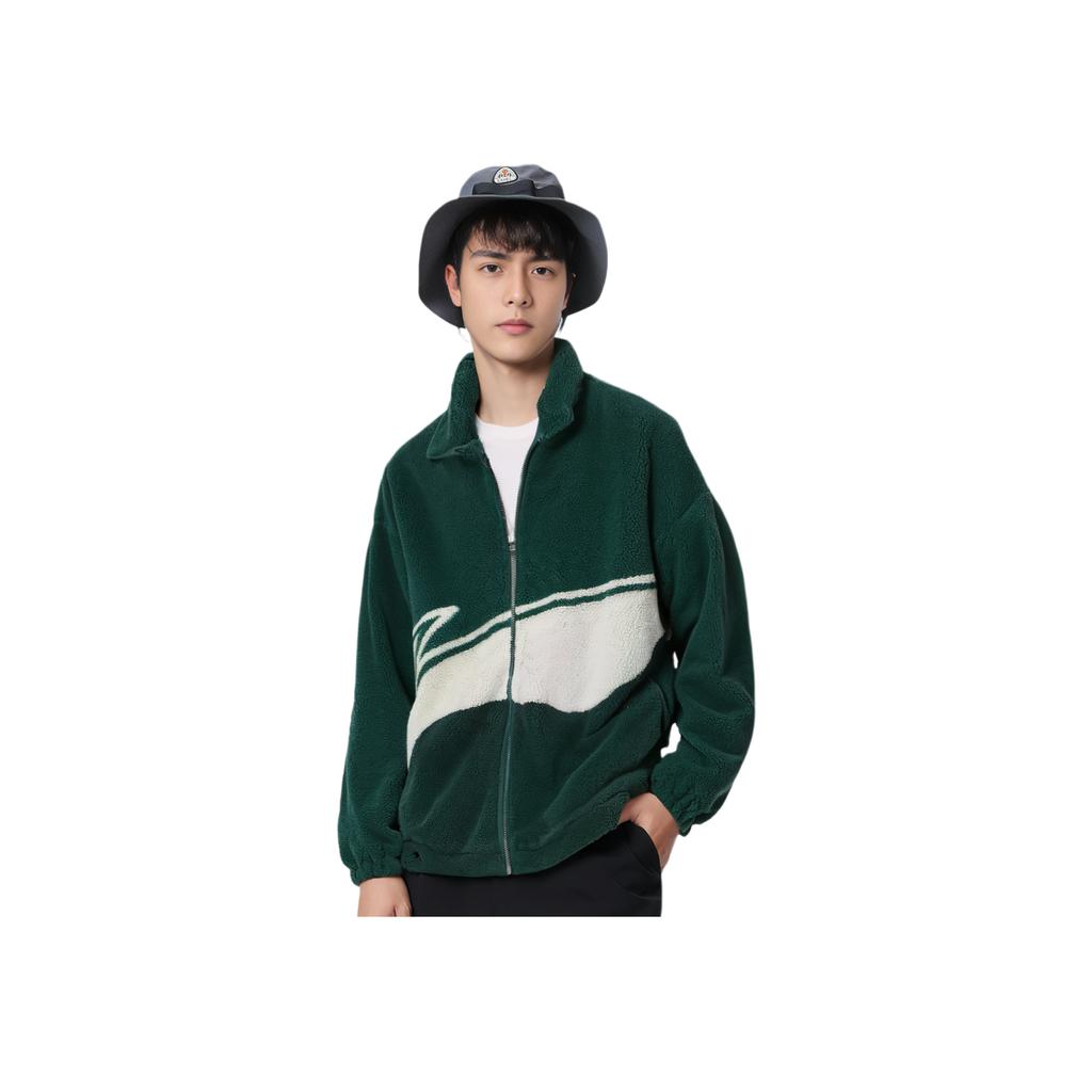 Li Ning Color Block Logo Casual Lamb Fleece Stand Collar Cotton Jacket Unisex Outerwear Duck-Green AJMS107-8