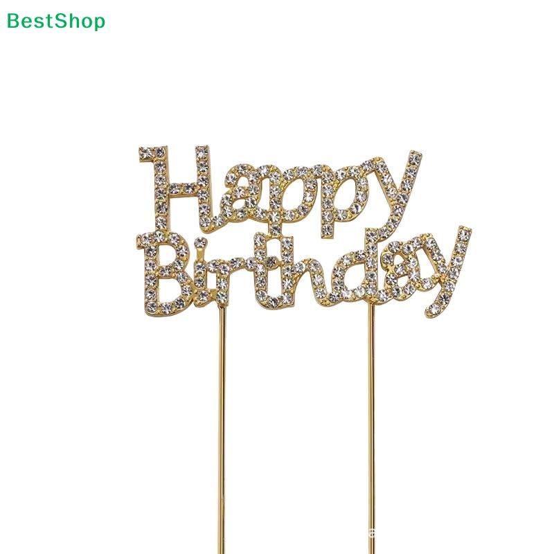 Rhinestone Happy Birthday Cake Topper,Sparkling Crystal Letter Cake Pick,Gold/Silver Birthday Party Decor for Cake