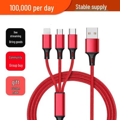 Nylon Geflochtenes 3-in-1 Schnellladekabel, Mehrfachkopf 2A für Mobiltelefone - Ideal für Logos oder kleine Geschenke