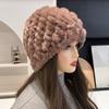 Real Rex Rabbit Hair Hat Women's Thickened Hair Hat Fur Cold Warm Ear Protection Plush Knitted Hat Baotou Hat Autumn and Winter