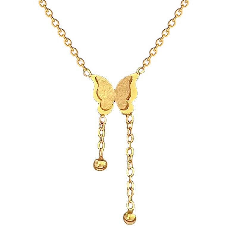 Butterfly Tassel Minimalist Furnace Real Gold Necklace Female Collarbone Chain Accessories