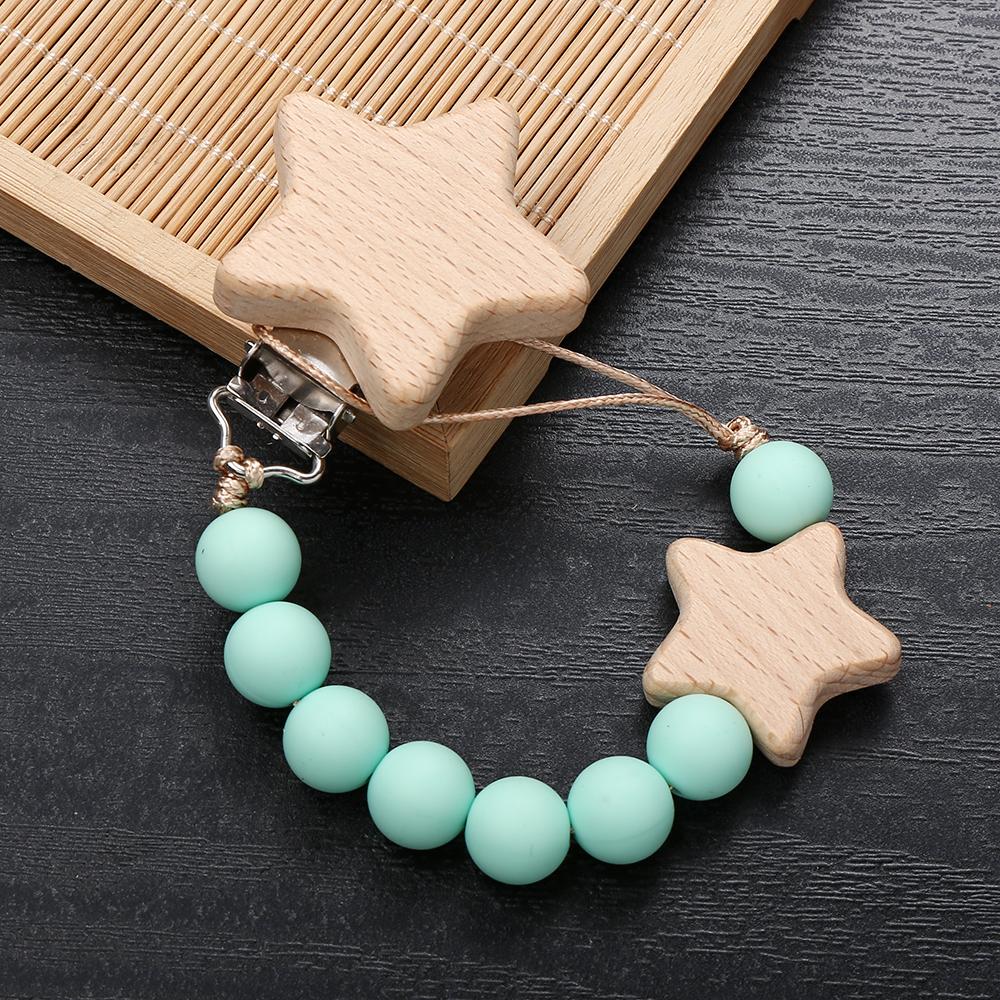 3Pcs Beech Wooden Star Pacifier Baby Pacifier Clip Nipple Holder Dummy Holder Pacifier Clip for Baby Nursing Toys Accessory