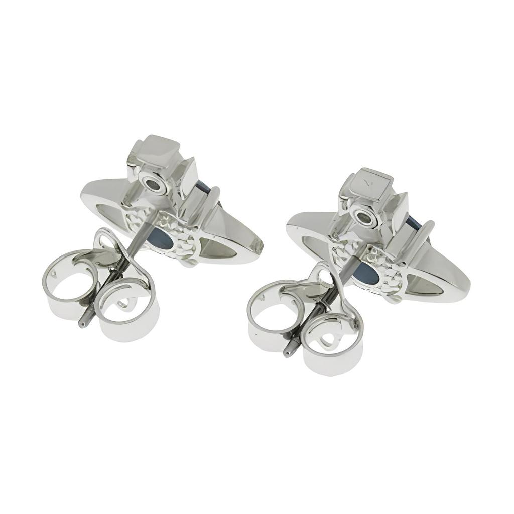 Vivienne Westwood Silver Sphere Pattern With Denim Blue Square Zirconia Brass Earrings Women Earrings 62010070-02P168-SM