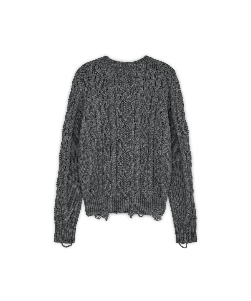 SUNBURNPROJECT Damaged Cable Wool Knit, Charcoal