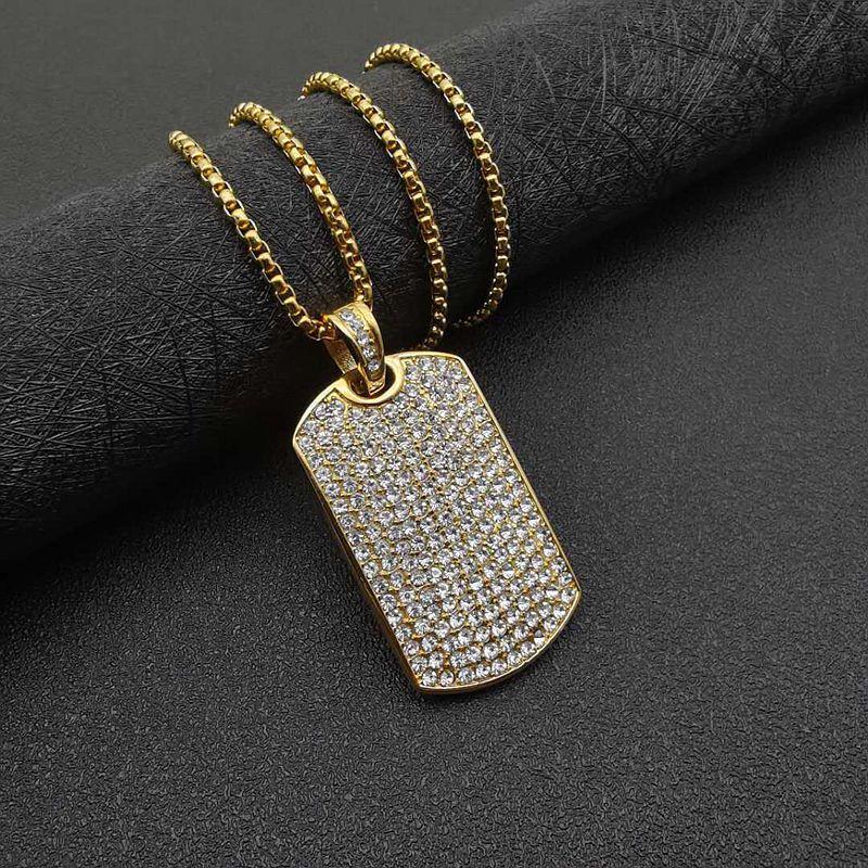 European and American Jewelry, Gold-plated Full Diamond Rectangular Pendant Necklace 2026 60CM