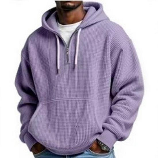 2025 Spring/Autumn Men's Half-Zip Hooded Solid Sweatshirt - Custom Logo Option, Long Sleeve, Casual Style.