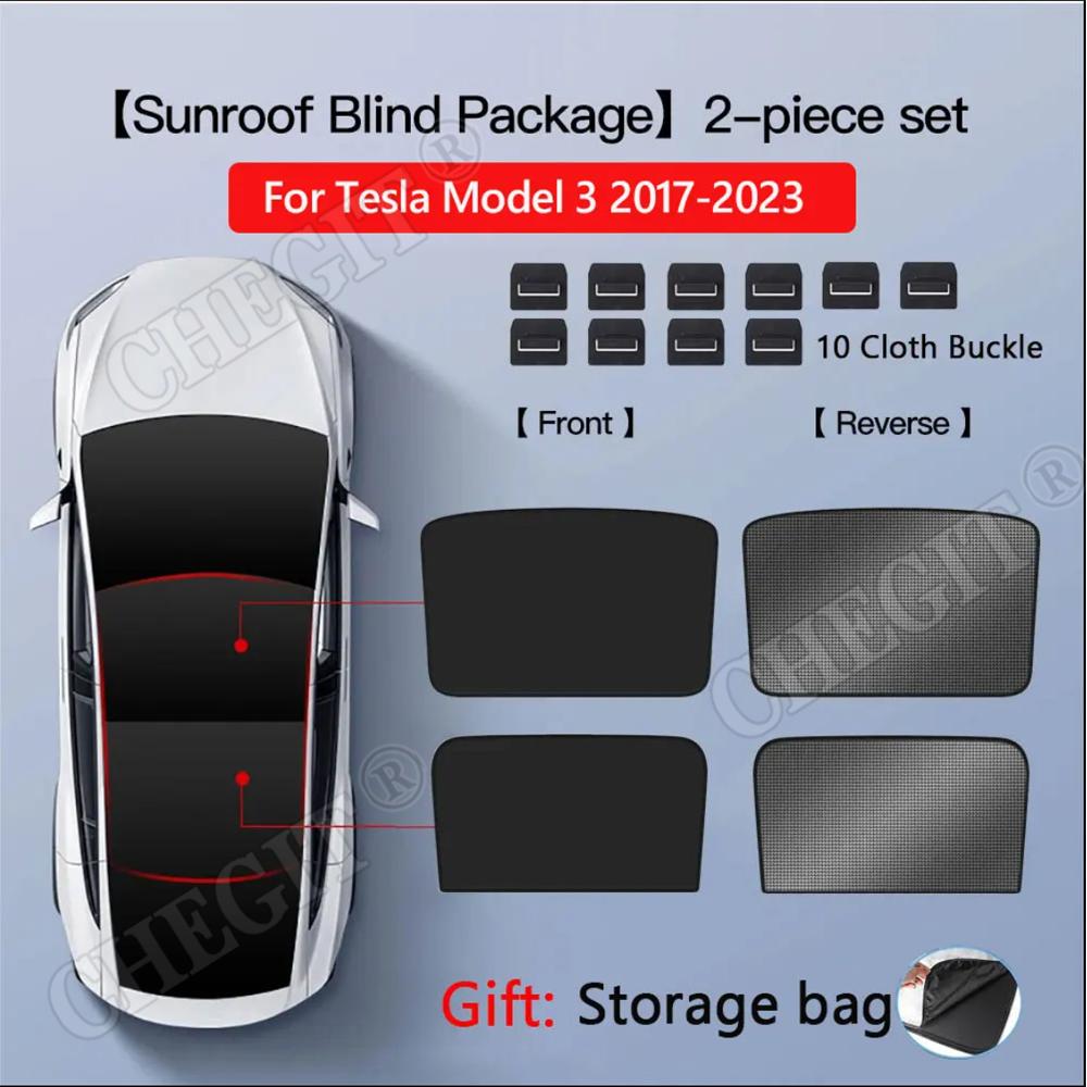 Sun Shades For Tesla Model 3/ Y 2017-2025 Ice Cloth Buckle Sun Pare Glass Front Rear Glass Roof Sunroof Skylight Accessories